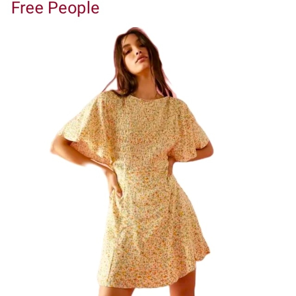 🌸 New Free People Florence Mini Dress Size Small Yellow Floral